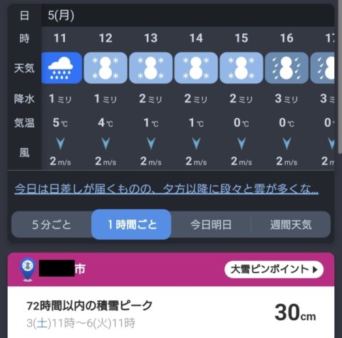 2月5日雪予報