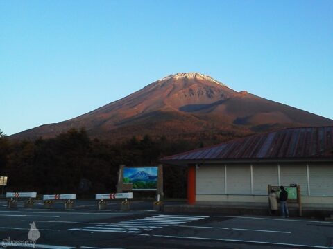朝日を浴びる富士山